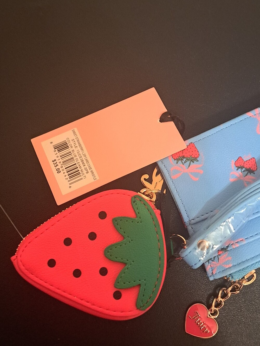 Juicy Couture Blue Cardholder with Red Strawberry Coin Pouch NWT - Picture 6 of 9